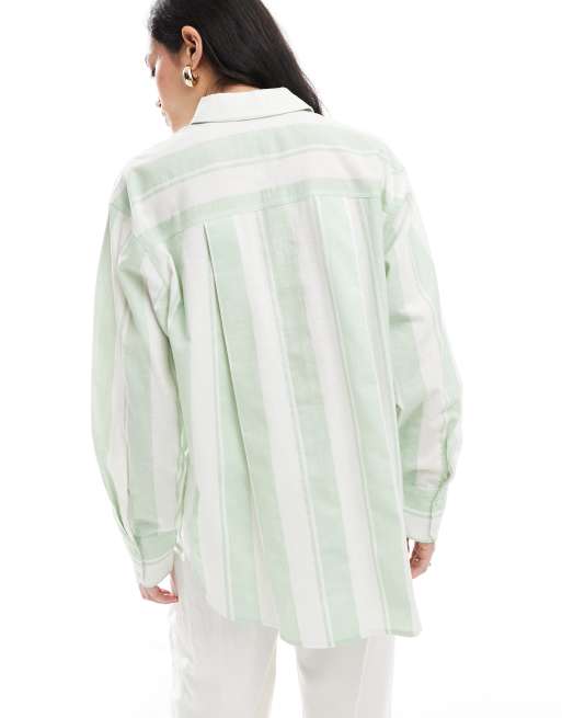 ASOS DESIGN – Koszula oversize z mieszanki lnianej w szerokie pasy, 4 z 4