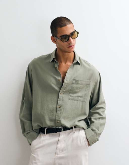 ASOS DESIGN – Lniany zestaw w kolorze khaki: koszula i szorty, 4 z 4