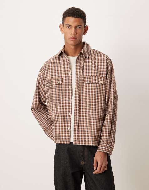 ASOS DESIGN – Koszula oversize z pojemnymi kieszeniami w brązową kratę - view 1