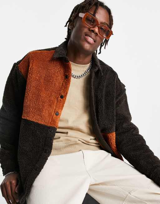 ASOS DESIGN – Koszula oversize z polarowego kożuszka we wzór z blokami kolorów