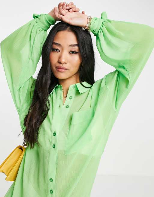 ASOS DESIGN – Koszula oversize z wiązanymi mankietami w kolorze spranej neonowej zieleni