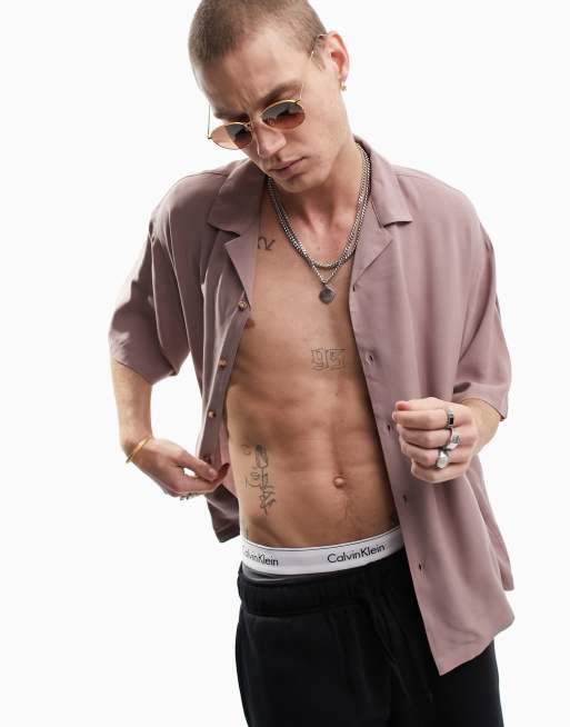 ASOS DESIGN – Koszula oversize z wiskozy o pudełkowym kroju z kołnierzykiem kubańskim w kolorze zgaszonego różu