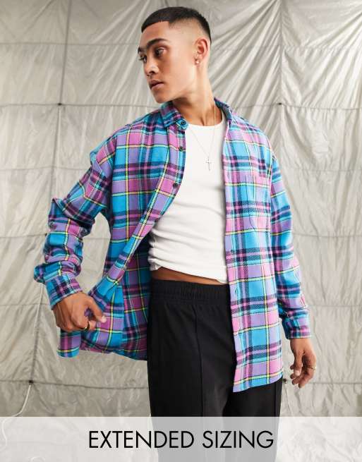 ASOS DESIGN – Koszula oversize ze szczotkowanej flaneli w kolorowy wzór w kratę w stylu lat 90.