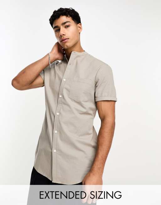 ASOS DESIGN – Koszula oxford o dopasowanym kroju ze stójką w kolorze khaki