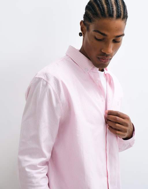 ASOS DESIGN koszula oxford w paski, jasnoróżowa, luźny krój, 5 z 5