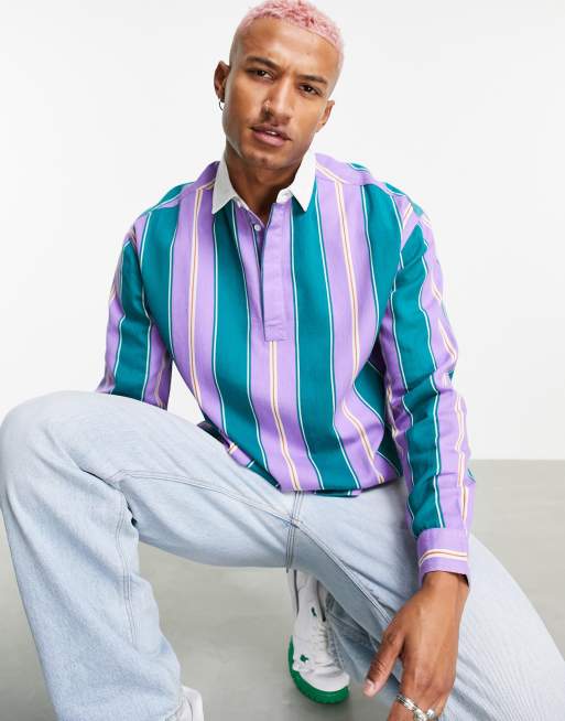 ASOS DESIGN – Koszula rugby oversize w stylu uczelnianym w jaskrawe pasy w stylu lat 90.
