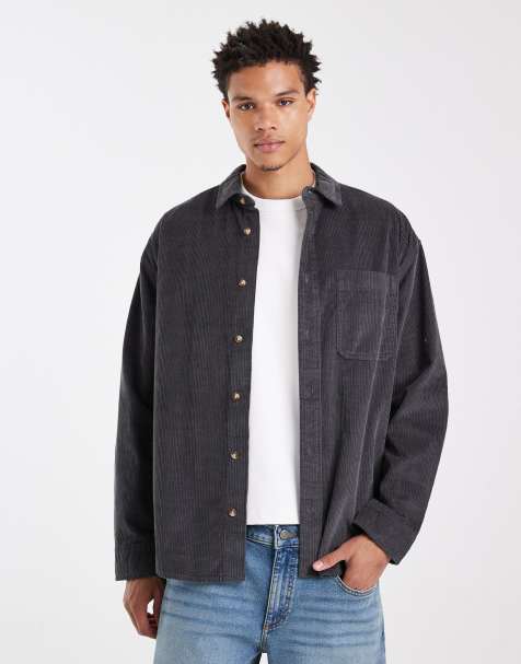 ASOS DESIGN oversized cord shirt in washed black