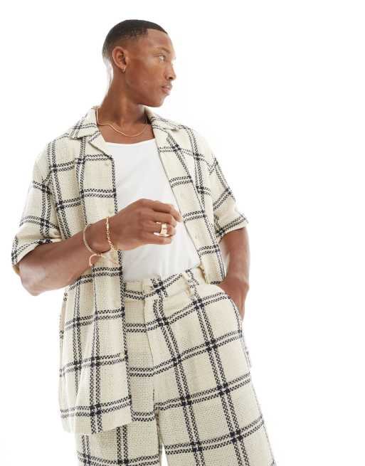 ASOS DESIGN – Koszula w dużą kratkę o luźnym kroju z kołnierzykiem kubańskim, część zestawu