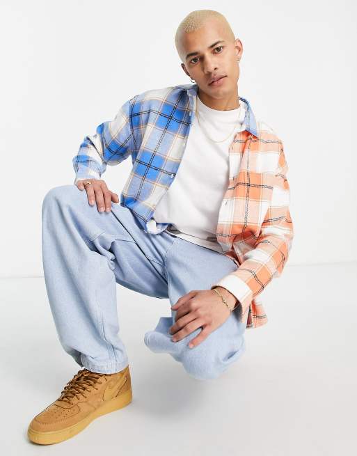 ASOS DESIGN – Koszula w oversize ze szczotkowanej flaneli w kratkę z kolorowymi wstawkami w stylu lat 90.