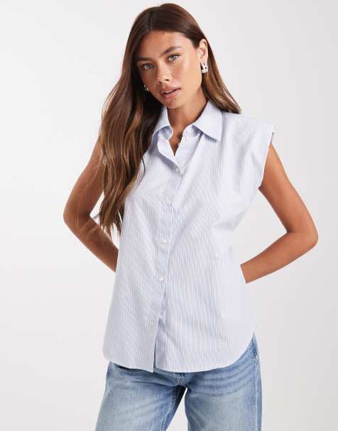 ASOS DESIGN – Koszula w prążki bez rękawów z poduszkami w ramionach i zwężeniem w talii - view 1