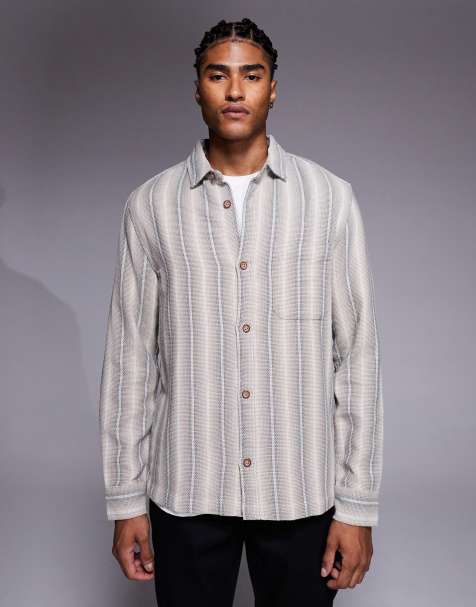ASOS DESIGN overshirt basket weave shirt in green stripe