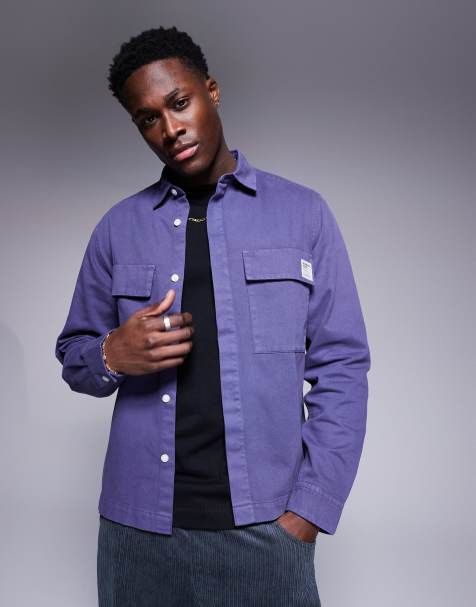ASOS DESIGN boxy overshirt with badge in navy