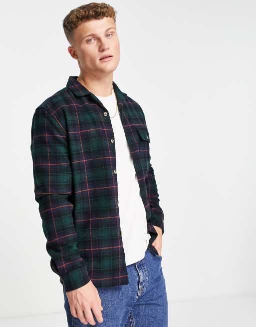 ASOS DESIGN – Koszula wierzchnia z domieszką wełny w szkocką kratę