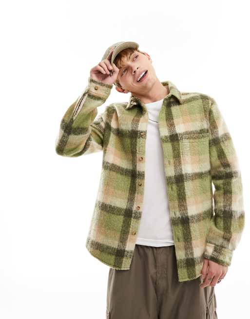 ASOS DESIGN – Koszula wierzchnia z mieszanki wełny w zielona kratkę