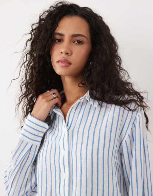 ASOS DESIGN – Koszula z domieszką lnu, w niebieskie paski, 2 z 4