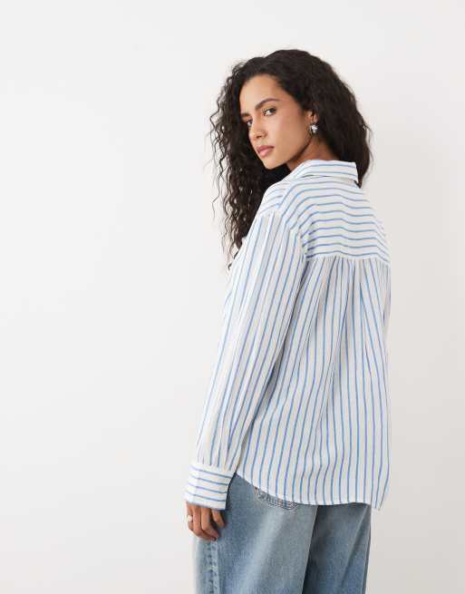 ASOS DESIGN – Koszula z domieszką lnu, w niebieskie paski, 3 z 4