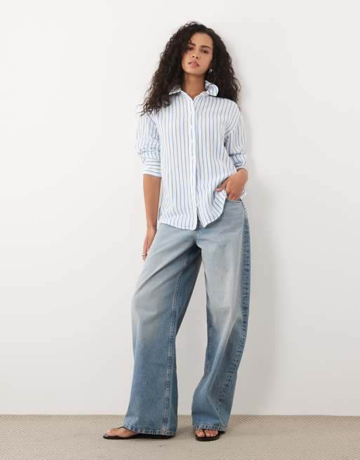 ASOS DESIGN – Koszula z domieszką lnu, w niebieskie paski, 4 z 4