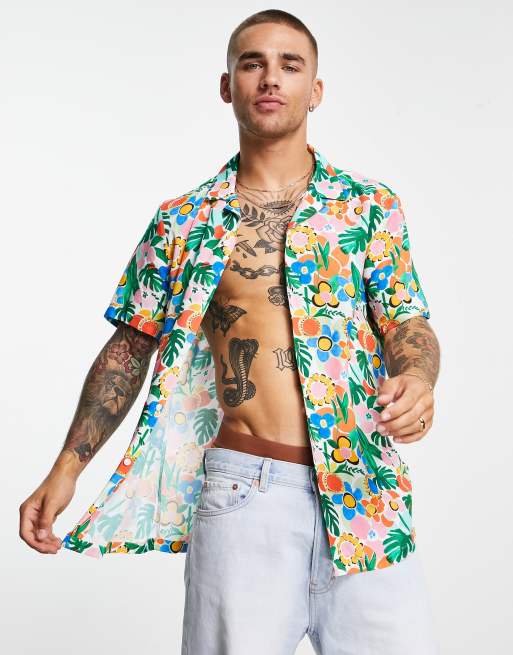 ASOS DESIGN – Koszula z kołnierzykiem kubańskim w jaskrawy kwiatowy wzór