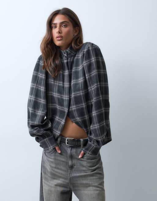 ASOS DESIGN koszula z reglanowym rękawem canoon i golfem w kratę, 4 z 5
