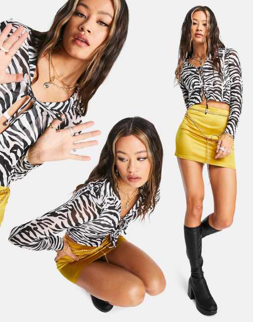 ASOS DESIGN – Koszula z siateczki z wiązaniem przy dekolcie i wzorem w zeberkę
