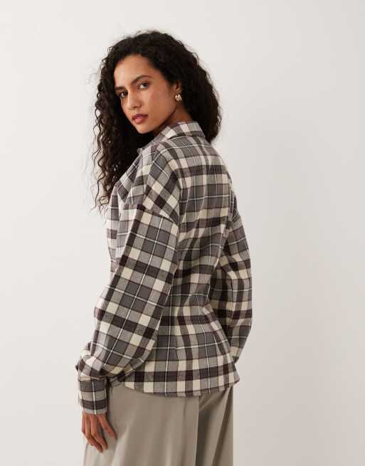 ASOS DESIGN koszula z zaznaczoną talią w szarą kratę, 4 z 4