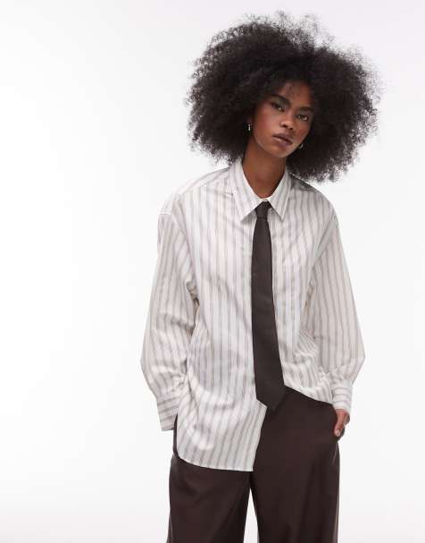 ASOS DESIGN – Koszula ze zbieranym tyłem i wzorem w beżowe paski - view 1
