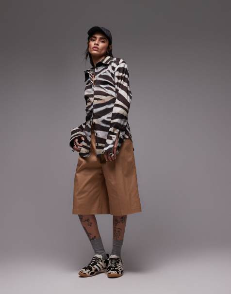 ASOS DESIGN – Koszula zwężana w talii z poduszkami na ramionach w paski zebry - view 1