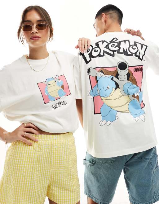 ASOS DESIGN – Koszulka oversize unisex w kolorze złamanej bieli z licencjonowaną grafiką Pokémon z motywem Blastoise