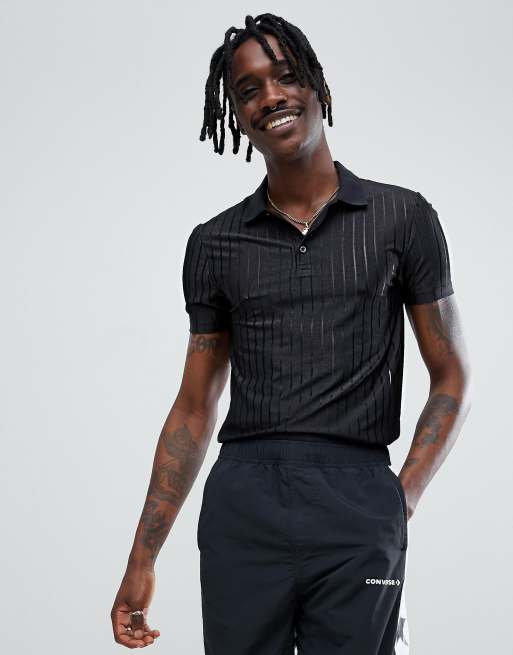 ASOS DESIGN koszulka polo o kroju podkreślającym sylwetkę z przeżroczystmi prążkami