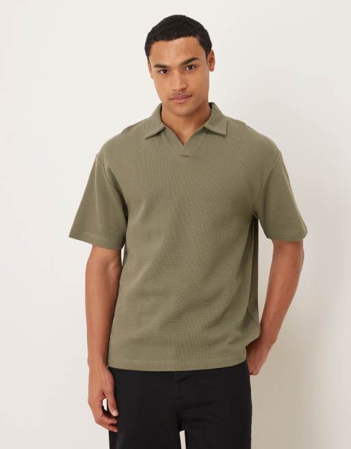 ASOS DESIGN – Koszulka polo o luźnym kroju i waflowej fakturze w kolorze khaki