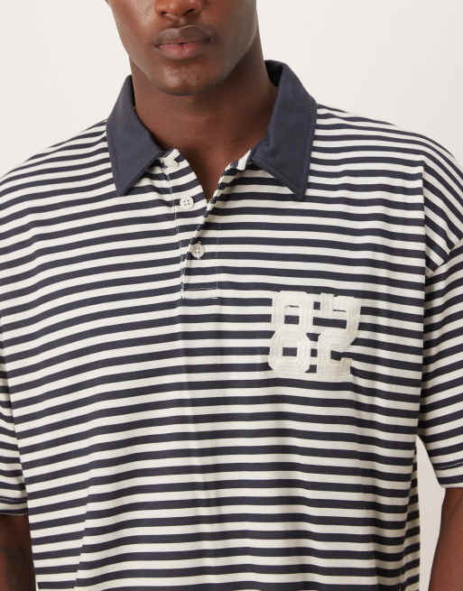 ASOS DESIGN – Koszulka polo o pudełkowym kroju oversize w czarno-białe paski, 2 z 4