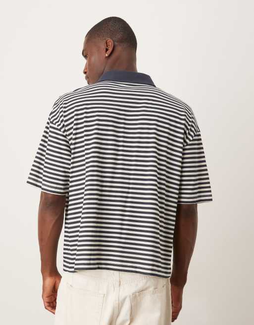ASOS DESIGN – Koszulka polo o pudełkowym kroju oversize w czarno-białe paski, 3 z 4