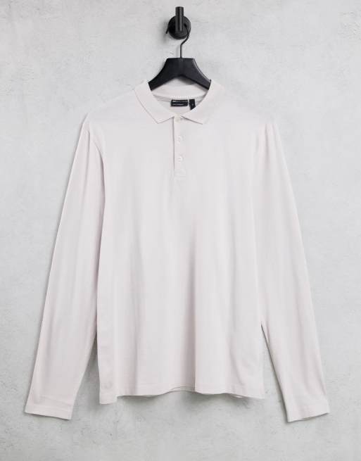 ASOS DESIGN – Koszulka polo z długim rękawem z dżerseju w kolorze złamanej bieli – CREAM