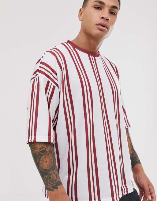 ASOS DESIGN koszulka typu oversize w pionowe paski w kolorze czerwonym i białym