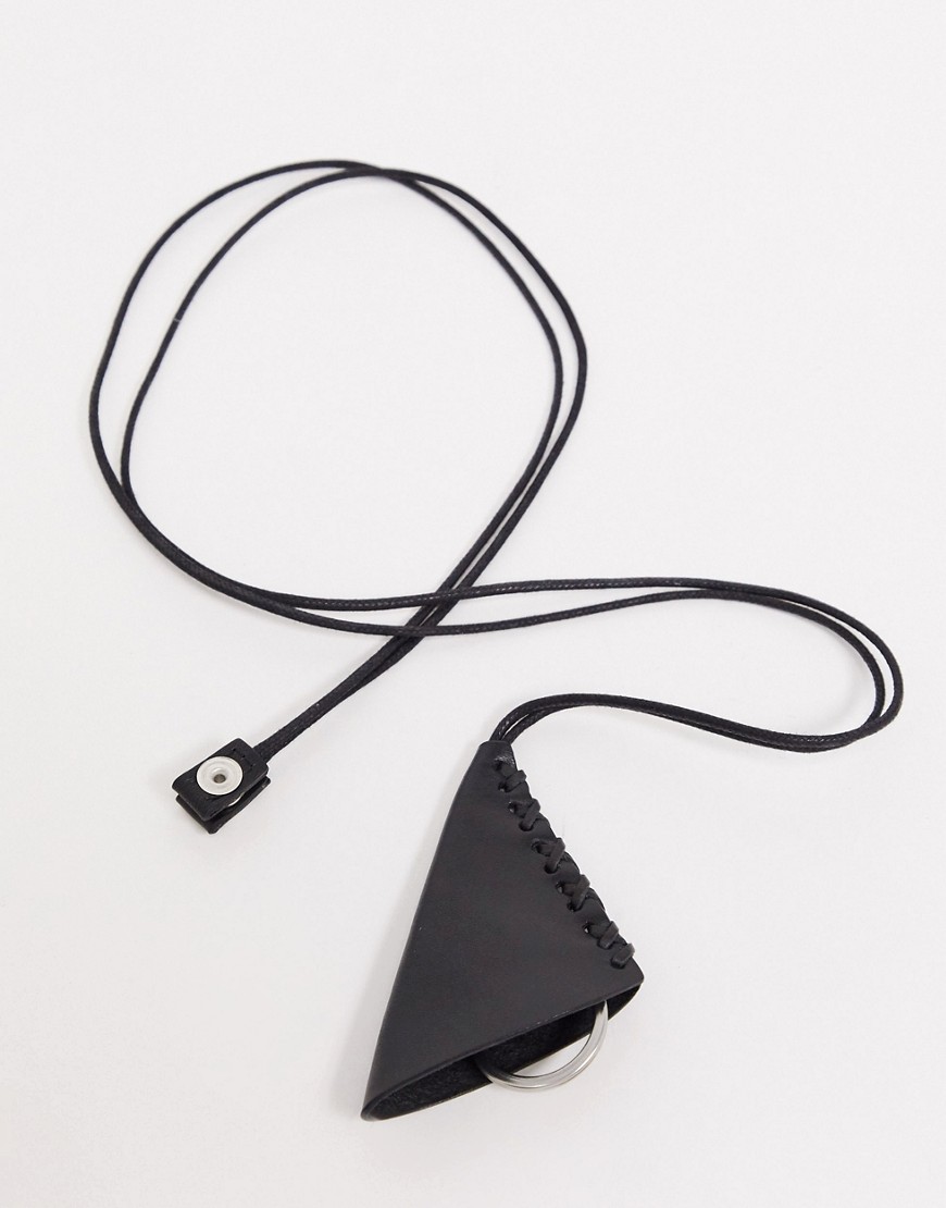 фото Asos design кожаный ремешок с карабином для ключей с плетеной отделкой asos design-черный