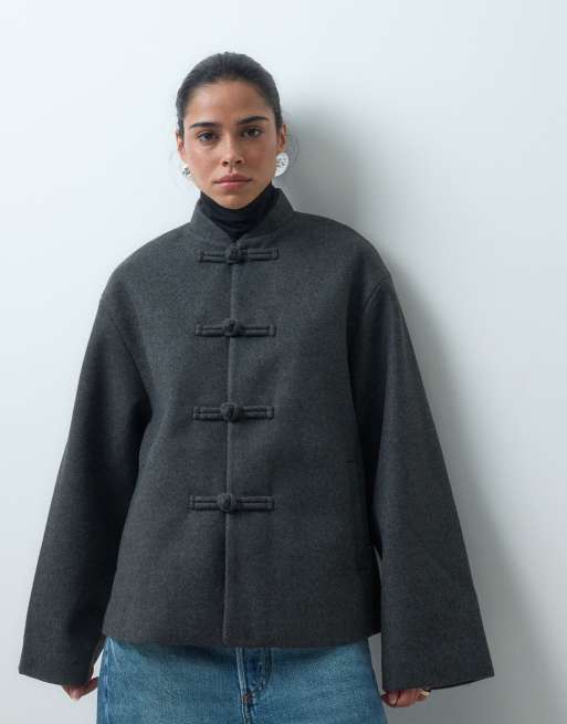 ASOS DESIGN kraagloos formeel jack met sluiting met knoopsluitingen in antracietgrijs, 4 van 4