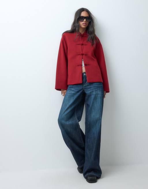 ASOS DESIGN kraagloos net jack met frogsluiting in rood, 2 van 4
