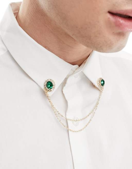 ASOS DESIGN - Kraagpunten in goudkleur met groene kristallen
