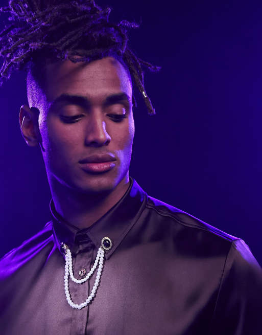 ASOS DESIGN - Kraagpunten met zwarte steen en kettinkje met imitatieparels in goudkleur