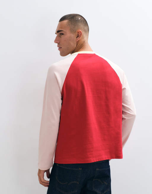 ASOS DESIGN kraftig afslappet langærmet raglan-T-shirt i rød og pink, 4 af 5