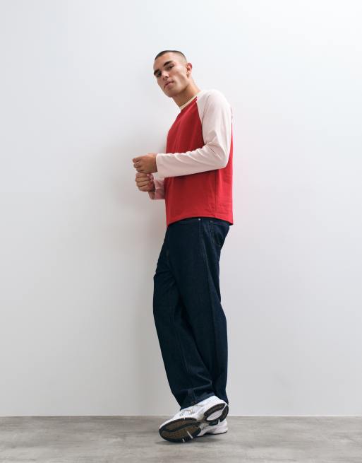 ASOS DESIGN kraftig afslappet langærmet raglan-T-shirt i rød og pink, 5 af 5
