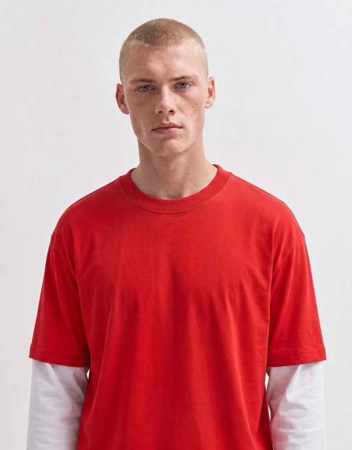 ASOS DESIGN kraftig afslappet T-shirt med dobbeltlag i rød og hvid, 10 af 10