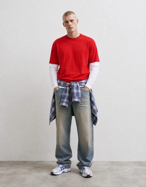 ASOS DESIGN kraftig afslappet T-shirt med dobbeltlag i rød og hvid, 7 af 10