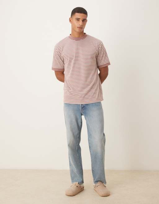 ASOS DESIGN - Kraftig afslappet T-shirt med sænkede skuldre og pink og grå striber, 2 af 5