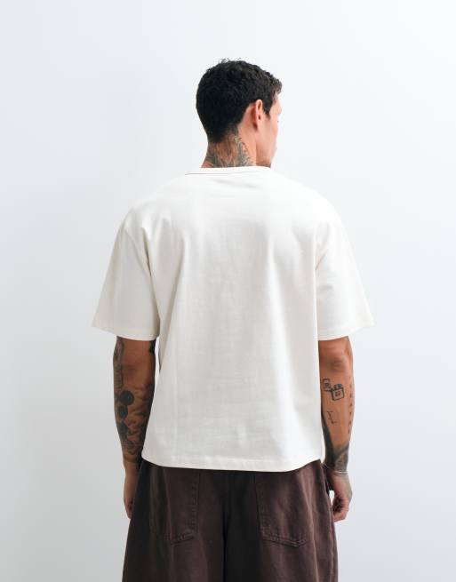 ASOS DESIGN kraftig avslappnad henley-t-shirt i krämfärgad, 4 av 5