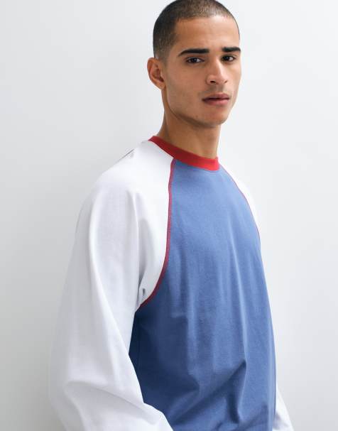 ASOS DESIGN kraftig boxig oversize långärmad raglan i blått - view 1