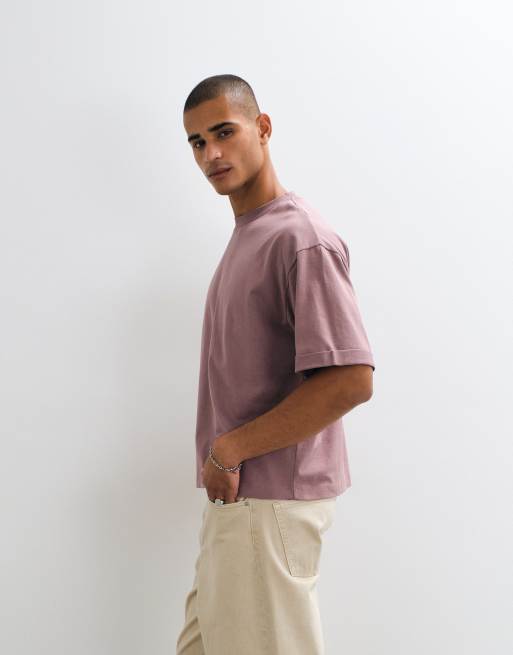 ASOS DESIGN kraftig boxig oversize-t-shirt i mörkrosa, 3 av 5