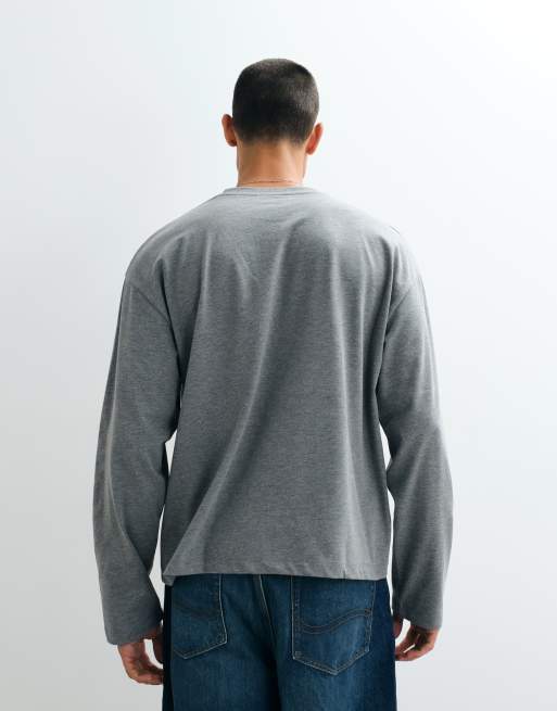 ASOS DESIGN kraftig boxig oversize t-shirt med långa ärmar i kolgråmelerad, 5 av 5
