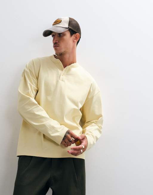 ASOS DESIGN kraftig boxy oversized langærmet Henley-T-shirt i gul, 2 af 5