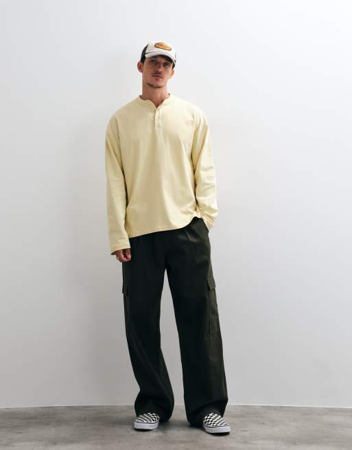 ASOS DESIGN kraftig boxy oversized langærmet Henley-T-shirt i gul, 3 af 5